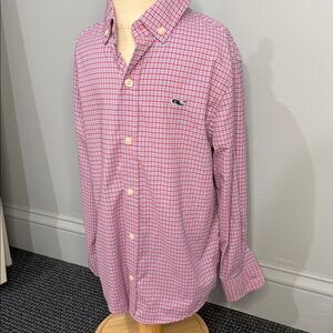 Boys Vineyard Vines Pink,Blue and White Check Button-Down Shirt